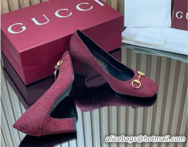 Popular Style Gucci GG Canvas Pumps 10cm with Horsebit GG121801 Burgundy 2026