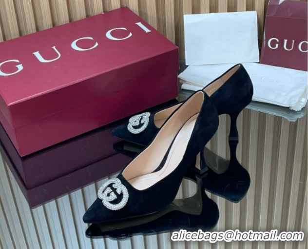 Purchase Gucci Suede Pumps 8.5cm with Strass Interlocking G 852995 Black 2026