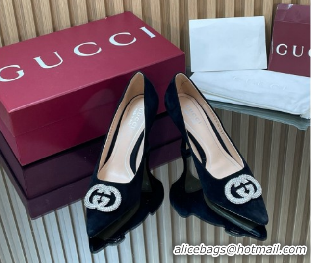Purchase Gucci Suede Pumps 8.5cm with Strass Interlocking G 852995 Black 2026