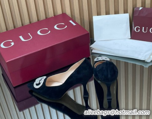 Purchase Gucci Suede Pumps 8.5cm with Strass Interlocking G 852995 Black 2026