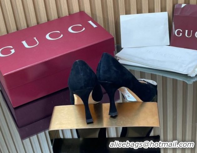 Purchase Gucci Suede Pumps 8.5cm with Strass Interlocking G 852995 Black 2026