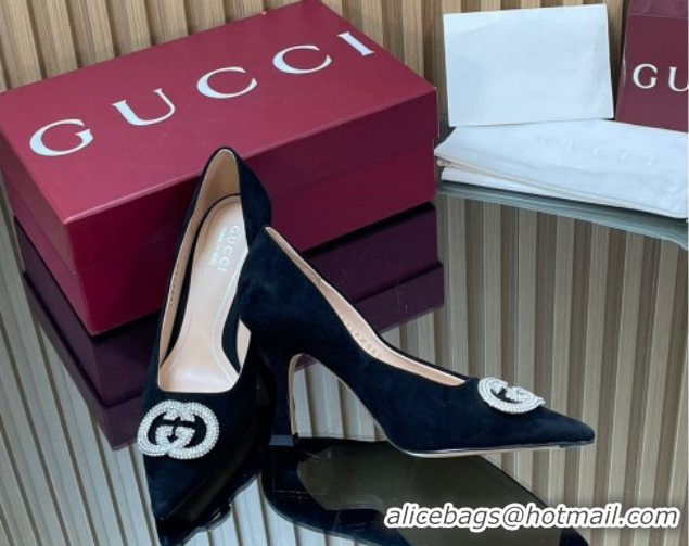 Purchase Gucci Suede Pumps 8.5cm with Strass Interlocking G 852995 Black 2026