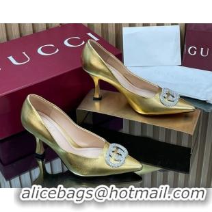 Cheapest Gucci Metallic Leather Pumps 8.5cm with Strass Interlocking G 852995 Gold 2026