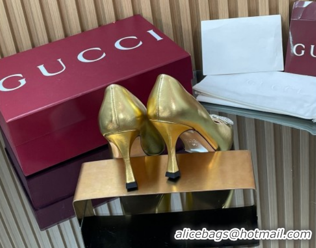 Cheapest Gucci Metallic Leather Pumps 8.5cm with Strass Interlocking G 852995 Gold 2026