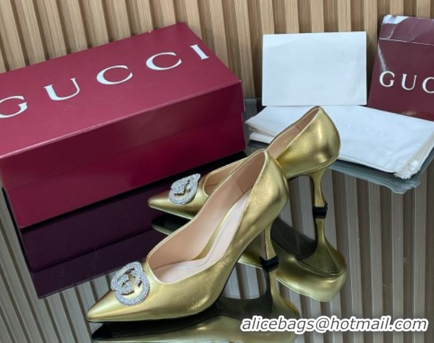 Cheapest Gucci Metallic Leather Pumps 8.5cm with Strass Interlocking G 852995 Gold 2026