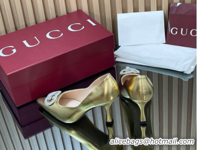 Cheapest Gucci Metallic Leather Pumps 8.5cm with Strass Interlocking G 852995 Gold 2026