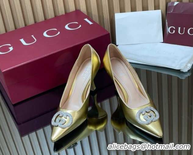 Cheapest Gucci Metallic Leather Pumps 8.5cm with Strass Interlocking G 852995 Gold 2026