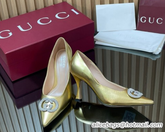 Cheapest Gucci Metallic Leather Pumps 8.5cm with Strass Interlocking G 852995 Gold 2026