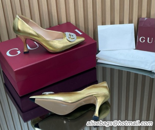 Cheapest Gucci Metallic Leather Pumps 8.5cm with Strass Interlocking G 852995 Gold 2026