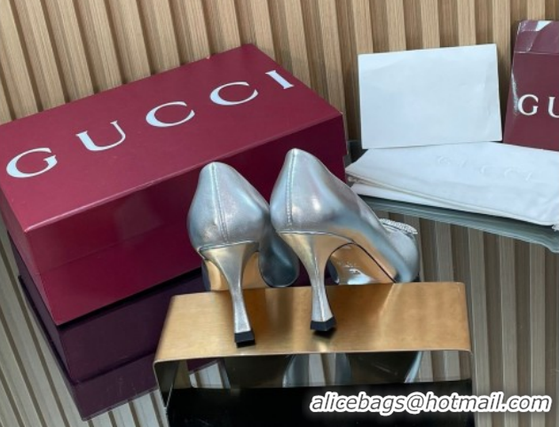 Most Popular Gucci Metallic Leather Pumps 8.5cm with Strass Interlocking G 852995 Silver 2026