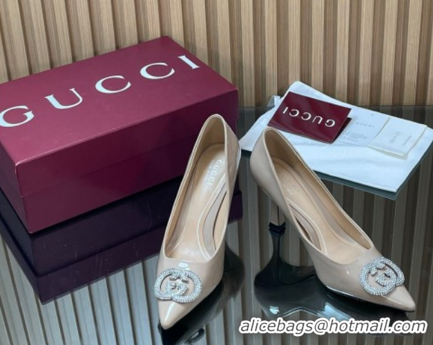 Top Design Gucci Patent Leather Pumps 8.5cm with Strass Interlocking G 852995 Nude 2026