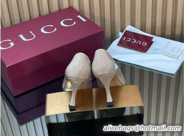 Top Design Gucci Patent Leather Pumps 8.5cm with Strass Interlocking G 852995 Nude 2026
