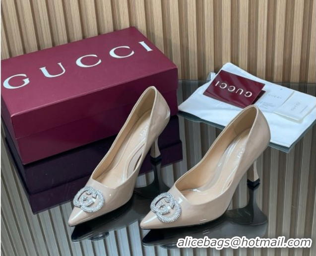 Top Design Gucci Patent Leather Pumps 8.5cm with Strass Interlocking G 852995 Nude 2026