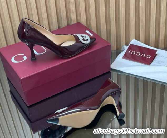 Durable Gucci Patent Leather Pumps 8.5cm with Strass Interlocking G 852995 Brown 2026