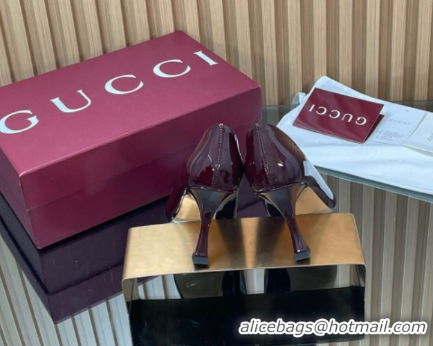 Durable Gucci Patent Leather Pumps 8.5cm with Strass Interlocking G 852995 Brown 2026