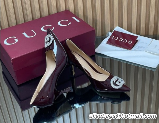 Durable Gucci Patent Leather Pumps 8.5cm with Strass Interlocking G 852995 Brown 2026