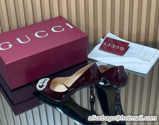 Durable Gucci Patent Leather Pumps 8.5cm with Strass Interlocking G 852995 Brown 2026
