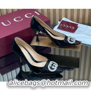 Best Product Gucci Patent Leather Pumps 8.5cm with Strass Interlocking G 852995 Black 2026