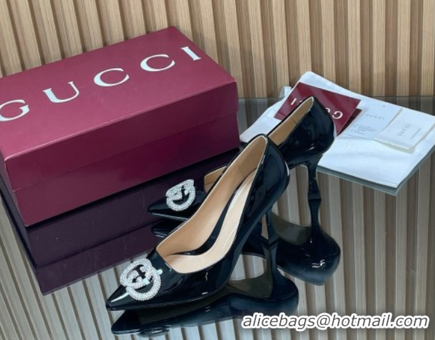 Best Product Gucci Patent Leather Pumps 8.5cm with Strass Interlocking G 852995 Black 2026