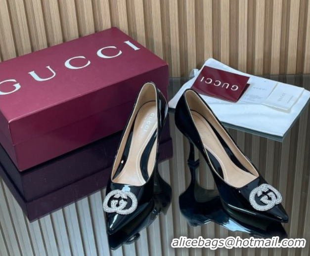 Best Product Gucci Patent Leather Pumps 8.5cm with Strass Interlocking G 852995 Black 2026