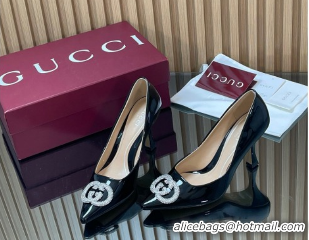 Best Product Gucci Patent Leather Pumps 8.5cm with Strass Interlocking G 852995 Black 2026