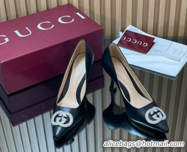 Unique Style Gucci Calf Leather Pumps 8.5cm with Strass Interlocking G 852995 Black 2026