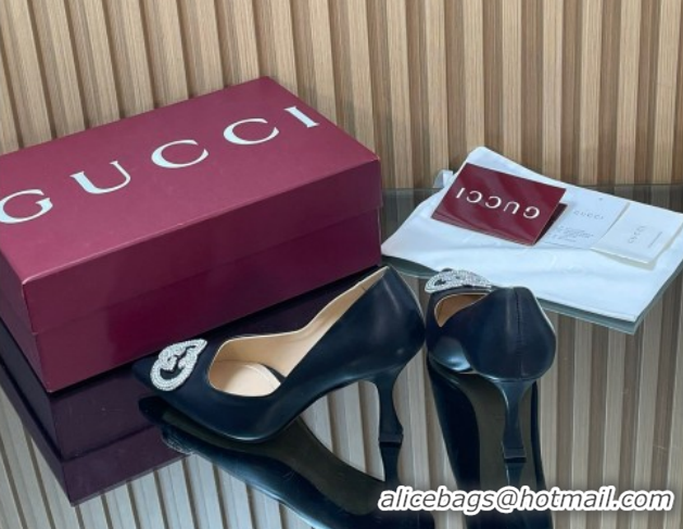Unique Style Gucci Calf Leather Pumps 8.5cm with Strass Interlocking G 852995 Black 2026