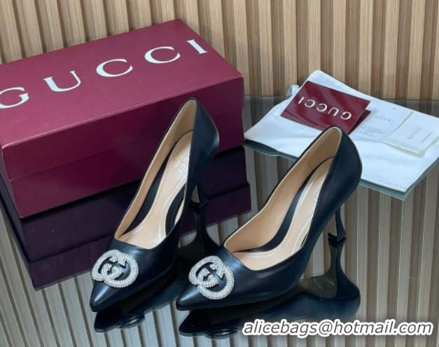 Unique Style Gucci Calf Leather Pumps 8.5cm with Strass Interlocking G 852995 Black 2026
