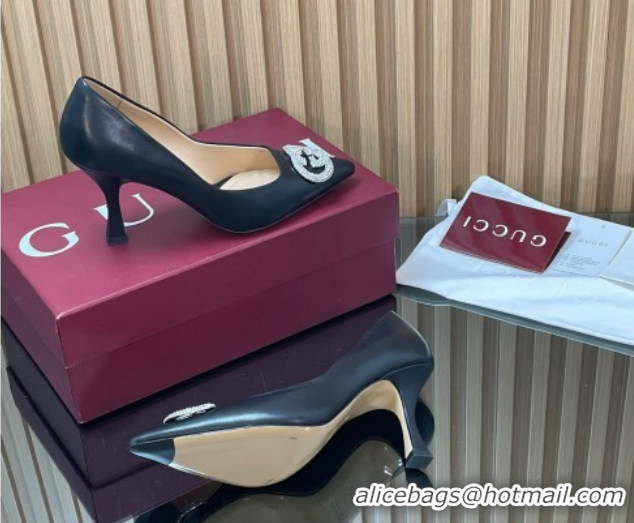 Unique Style Gucci Calf Leather Pumps 8.5cm with Strass Interlocking G 852995 Black 2026