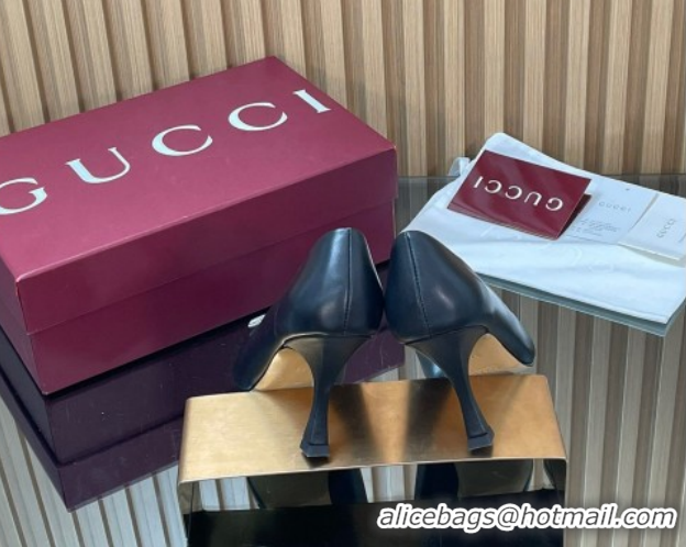 Unique Style Gucci Calf Leather Pumps 8.5cm with Strass Interlocking G 852995 Black 2026