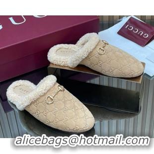 Shop Duplicate Gucci Princetown Suede and Wool Flat Loafers with Horsebit GG121802 Beige 2026