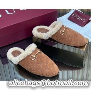 Hot Style Gucci Princetown Suede and Wool Flat Loafers with Horsebit GG121802 Light Brown 2026