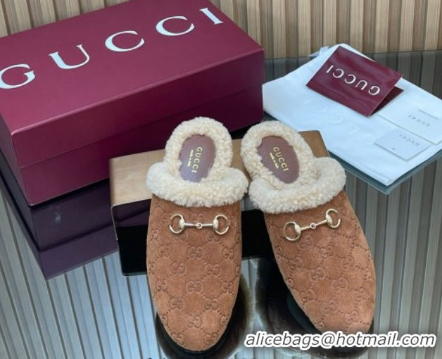 Hot Style Gucci Princetown Suede and Wool Flat Loafers with Horsebit GG121802 Light Brown 2026