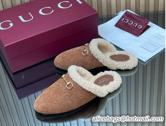 Hot Style Gucci Princetown Suede and Wool Flat Loafers with Horsebit GG121802 Light Brown 2026