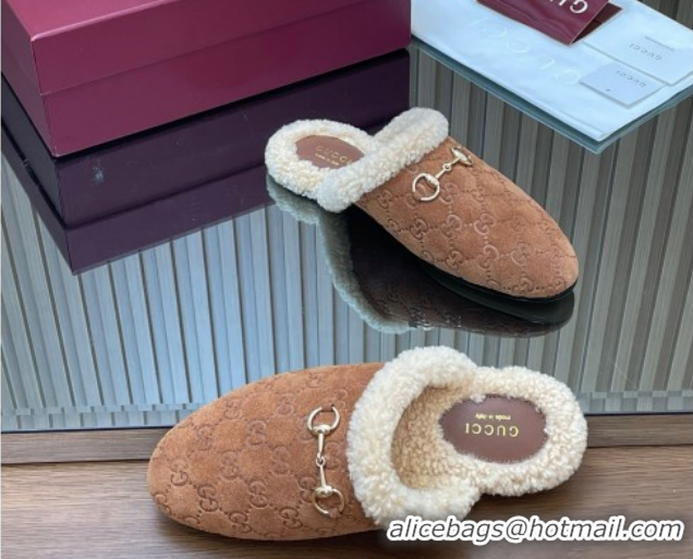 Hot Style Gucci Princetown Suede and Wool Flat Loafers with Horsebit GG121802 Light Brown 2026