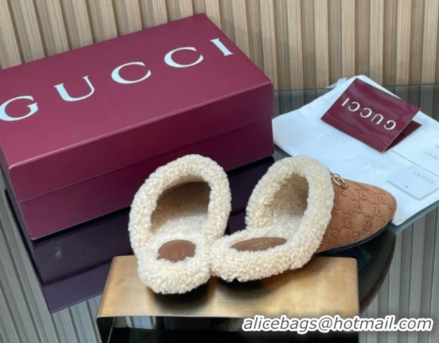 Hot Style Gucci Princetown Suede and Wool Flat Loafers with Horsebit GG121802 Light Brown 2026