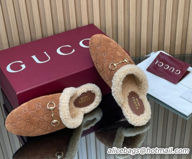 Hot Style Gucci Princetown Suede and Wool Flat Loafers with Horsebit GG121802 Light Brown 2026