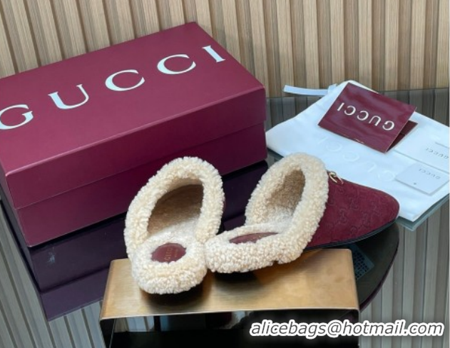 Good Looking Gucci Princetown Suede and Wool Flat Loafers with Horsebit GG121802 Burgundy 2026