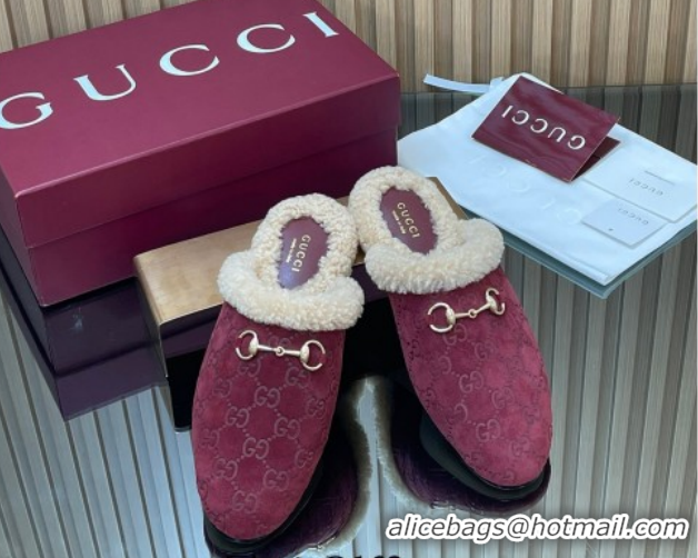 Good Looking Gucci Princetown Suede and Wool Flat Loafers with Horsebit GG121802 Burgundy 2026