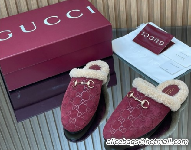 Good Looking Gucci Princetown Suede and Wool Flat Loafers with Horsebit GG121802 Burgundy 2026