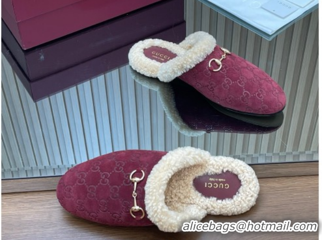 Good Looking Gucci Princetown Suede and Wool Flat Loafers with Horsebit GG121802 Burgundy 2026