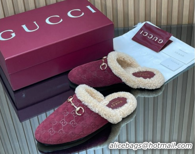 Good Looking Gucci Princetown Suede and Wool Flat Loafers with Horsebit GG121802 Burgundy 2026