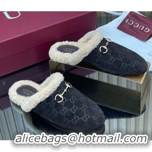 Top Design Gucci Princetown Suede and Wool Flat Loafers with Horsebit GG121802 Coffee Brown 2026