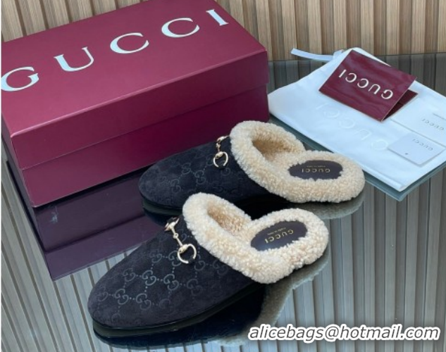 Top Design Gucci Princetown Suede and Wool Flat Loafers with Horsebit GG121802 Coffee Brown 2026