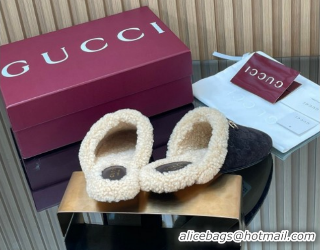 Top Design Gucci Princetown Suede and Wool Flat Loafers with Horsebit GG121802 Coffee Brown 2026