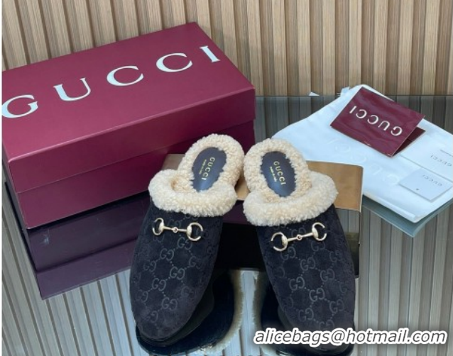 Top Design Gucci Princetown Suede and Wool Flat Loafers with Horsebit GG121802 Coffee Brown 2026