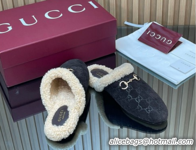 Top Design Gucci Princetown Suede and Wool Flat Loafers with Horsebit GG121802 Coffee Brown 2026