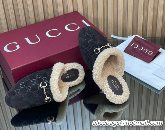 Top Design Gucci Princetown Suede and Wool Flat Loafers with Horsebit GG121802 Coffee Brown 2026
