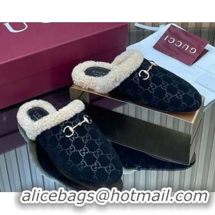 Durable Gucci Princetown Suede and Wool Flat Loafers with Horsebit GG121802 Black 2026