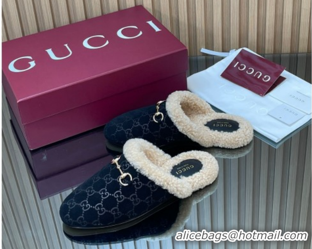 Durable Gucci Princetown Suede and Wool Flat Loafers with Horsebit GG121802 Black 2026